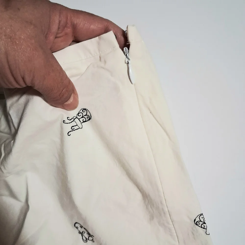LOFT Women's A-Line Embroidered Cream‎ Skirt with Black Coffe And Tea Pattern